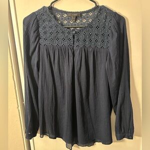 J.Crew Women’s Navy Embroidered Gauze Top